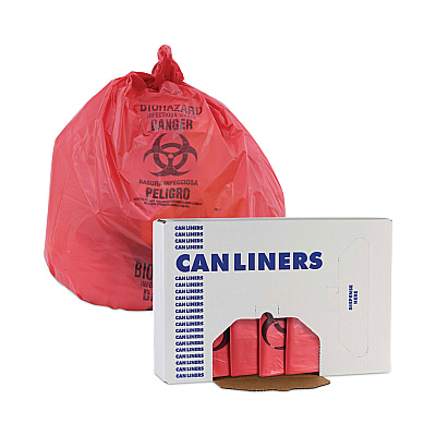 Boardwalk Linear Low Density Health Care Trash Can Liners, 16 gal, 1.3 mil, 24" x 32", Red, Flat Pack, 250/Carton (BWKIW2432R)