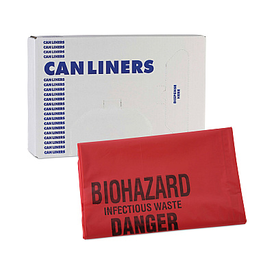 Boardwalk Linear Low Density Health Care Trash Can Liners, 16 gal, 1.3 mil, 24" x 32", Red, Flat Pack, 250/Carton (BWKIW2432R)
