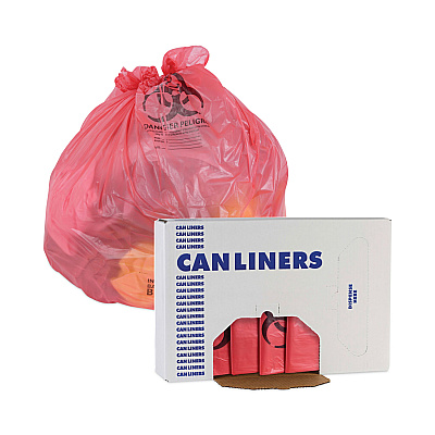 Boardwalk Linear Low Density Health Care Trash Can Liners, 45 gal, 1.3 mil, 40" x 46", Red, Flat Pack, 100/Carton (BWKIW4046R)