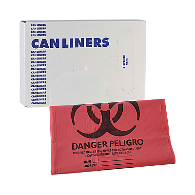 Boardwalk Linear Low Density Health Care Trash Can Liners, 45 gal, 1.3 mil, 40" x 46", Red, Flat Pack, 100/Carton (BWKIW4046R)