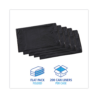 Boardwalk Linear Low Density Industrial Can Liners, 30 gal, 0.65 mil, 30" x 36", Black, Flat Pack, 200/Carton (BWKL3036H)