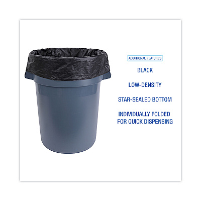 Boardwalk Linear Low Density Industrial Can Liners, 30 gal, 0.65 mil, 30" x 36", Black, Flat Pack, 200/Carton (BWKL3036H)