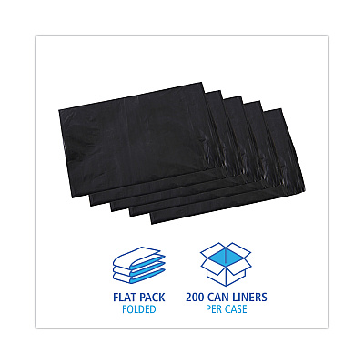 Boardwalk Linear Low Density Industrial Can Liners, 33 gal, 0.6 mil, 33" x 39", Black, Flat Pack, 200/Carton (BWKL3339H)