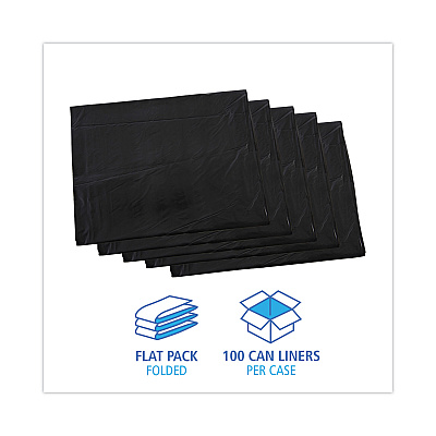 Boardwalk Linear Low Density Industrial Can Liners, 60 gal, 0.7 mil, 38" x 58", Black, Flat Pack, 100/Carton (BWKL3858H)
