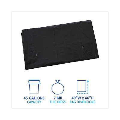 Boardwalk Linear Low Density Industrial Can Liners, 45 gal, 0.7 mil, 40" x 46", Black, Flat Pack, 100/Carton (BWKL4046H)