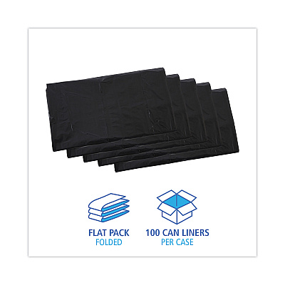 Boardwalk Linear Low Density Industrial Can Liners, 45 gal, 0.7 mil, 40" x 46", Black, Flat Pack, 100/Carton (BWKL4046H)