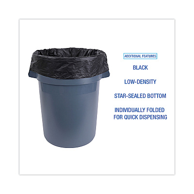 Boardwalk Linear Low Density Industrial Can Liners, 45 gal, 0.7 mil, 40" x 46", Black, Flat Pack, 100/Carton (BWKL4046H)