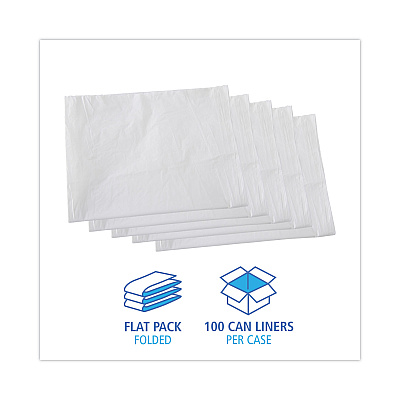 Boardwalk Linear Low Density Industrial Can Liners, 60 gal, 0.7 mil, 38" x 58", White, Flat Pack, 100/Carton (BWKVW3858X)