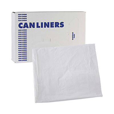 Boardwalk Linear Low Density Industrial Can Liners, 10 gal, 0.5 mil, 24" x 23", White, Flat Pack, 500/Carton (BWKW2423X)
