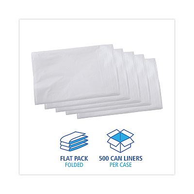 Boardwalk Linear Low Density Industrial Can Liners, 16 gal, 0.5 mil, 24" x 32", White, Flat Pack, 500/Carton (BWKW2432X)