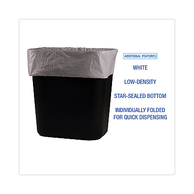 Boardwalk Linear Low Density Industrial Can Liners, 16 gal, 0.5 mil, 24" x 32", White, Flat Pack, 500/Carton (BWKW2432X)