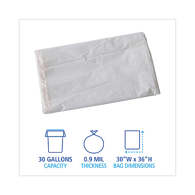 Boardwalk Linear Low Density Industrial Can Liners, 30 gal, 0.9 mil, 30" x 36", White, Flat Pack, 100/Carton (BWKW3036X)