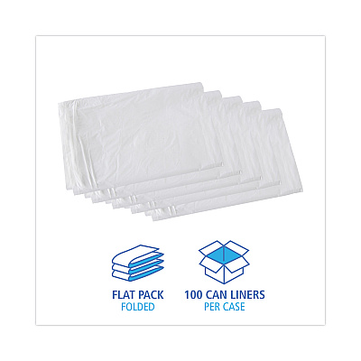 Boardwalk Linear Low Density Industrial Can Liners, 30 gal, 0.9 mil, 30" x 36", White, Flat Pack, 100/Carton (BWKW3036X)