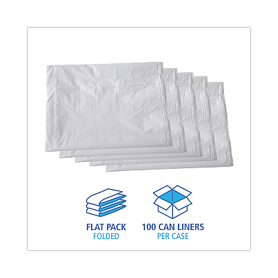 Boardwalk Linear Low Density Industrial Can Liners, 60 gal, 0.9 mil, 38" x 58", White, Flat Pack, 100/Carton (BWKW3858X)