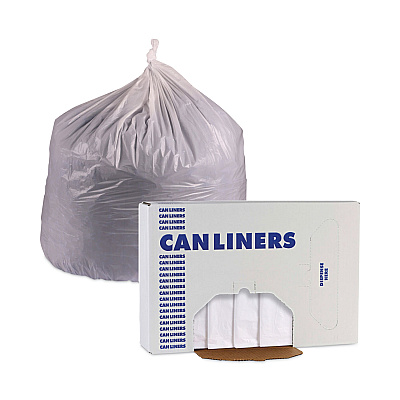 Boardwalk Linear Low Density Industrial Can Liners, 60 gal, 0.9 mil, 38" x 58", White, Flat Pack, 100/Carton (BWKW3858X)