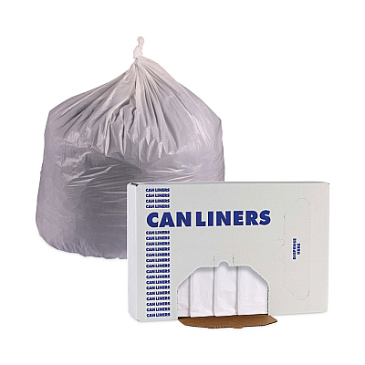 Boardwalk Linear Low Density Industrial Can Liners, 45 gal, 0.9 mil, 40" x 46", White, Flat Pack, 100/Carton (BWKW4046X)