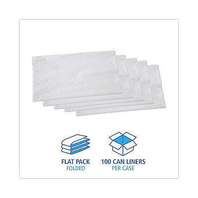 Boardwalk Linear Low Density Industrial Can Liners, 56 gal, 0.9 mil, 43" x 47", White, Flat Pack, 100/Carton (BWKW4347X)