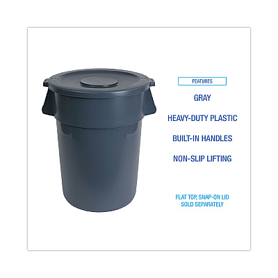 Boardwalk Round Waste Receptacle, 32 gal, Linear-Low-Density Polyethylene, Gray (BWK32GLWRGRA)