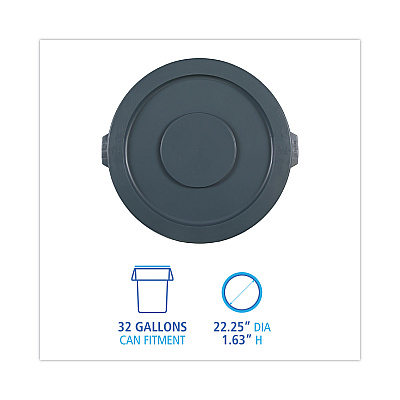 Boardwalk Lids for 32 gal Waste Receptacle, Flat-Top, Round, Plastic, Gray (BWK32GLWRLIDG)