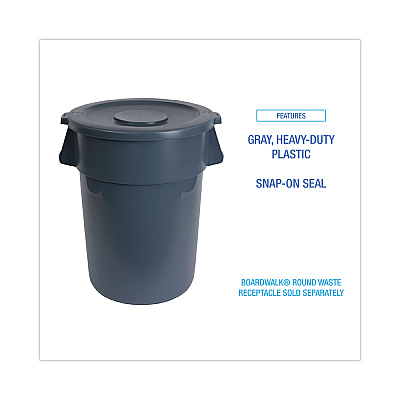 Boardwalk Lids for 32 gal Waste Receptacle, Flat-Top, Round, Plastic, Gray (BWK32GLWRLIDG)
