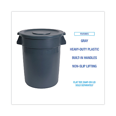 Boardwalk Round Waste Receptacle, 44 gal, Plastic, Gray (BWK44GLWRGRA)