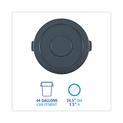 Boardwalk Lids For 44 Gal Waste Receptacles, Flat-Top, Round, Plastic Gray (BWK44GLWRLIDGRA)
