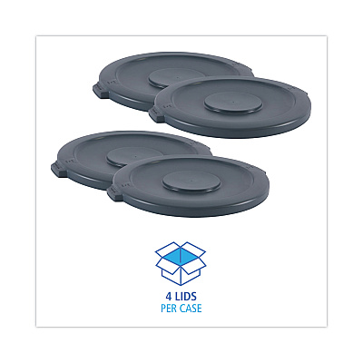 Boardwalk Lids For 44 Gal Waste Receptacles, Flat-Top, Round, Plastic Gray (BWK44GLWRLIDGRA)