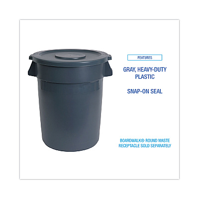 Boardwalk Lids For 44 Gal Waste Receptacles, Flat-Top, Round, Plastic Gray (BWK44GLWRLIDGRA)