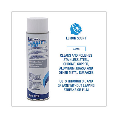 Boardwalk Stainless Steel Cleaner and Polish, Lemon, 18 oz Aerosol Spray, 12/Carton (BWK347ACT)