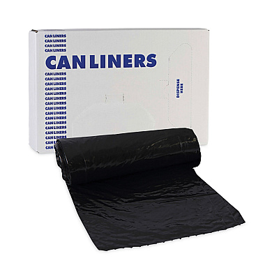 Boardwalk Low-Density Waste Can Liners, 16 gal, 1 mil, 24" x 32", Black, Perforated Roll, 10 Bags/Roll, 15 Rolls/Carton (BWK510)