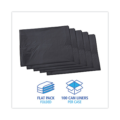Boardwalk Linear Low Density Industrial Can Liners, 60 gal, 1.1 mil, 38" x 58", Gray, Flat Pack, 100/Carton (BWK3858GREY)