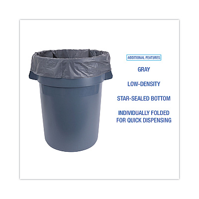 Boardwalk Linear Low Density Industrial Can Liners, 60 gal, 1.1 mil, 38" x 58", Gray, Flat Pack, 100/Carton (BWK3858GREY)