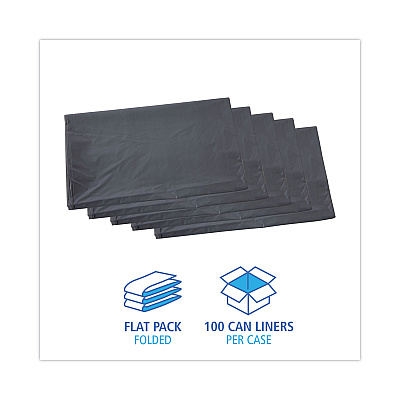 Boardwalk Linear Low Density Industrial Can Liners, 45 gal, 1.1 mil, 40" x 46", Gray, Flat Pack, 100/Carton (BWK4046GREY)