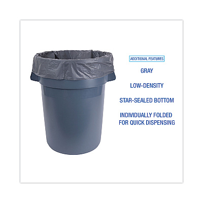 Boardwalk Linear Low Density Industrial Can Liners, 45 gal, 1.1 mil, 40" x 46", Gray, Flat Pack, 100/Carton (BWK4046GREY)