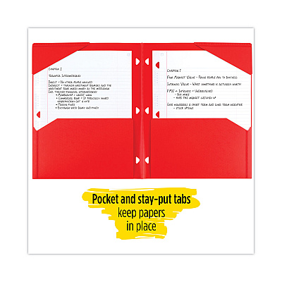 Five Star Two-Pocket Stay-Put Plastic Folder, 11 x 8.5, Assorted, 4/Pack (MEA38049)