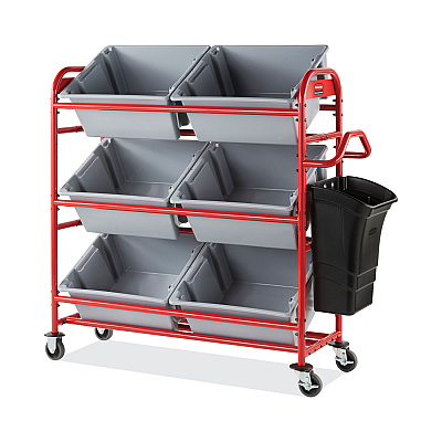 Rubbermaid Commercial Tote Picking Cart, Metal, 3 Shelves, 450 lb Capacity, 57" x 18.5" x 55", Red (RCP2144269)