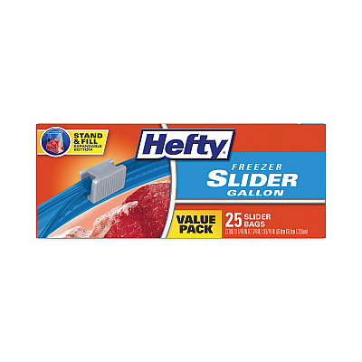 Hefty Slider Stand and Fill Freezer Storage Bags, 1 gal, 10.56" x 11", Clear, 25/Box (RFPR88073)