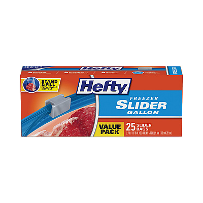 Hefty Slider Stand and Fill Freezer Storage Bags, 1 gal, 10.56" x 11", Clear, 25/Box (RFPR88073)