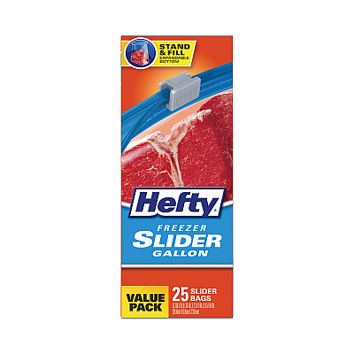 Hefty Slider Stand and Fill Freezer Storage Bags, 1 gal, 10.56" x 11", Clear, 25/Box (RFPR88073)