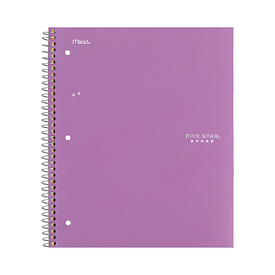 Five Star Wirebound Notebook, 1-Subject, Wide/Legal Rule, Assorted Cover Colors, (100) 10.5 x 8 Sheets, 6/Pack (MEA38042)