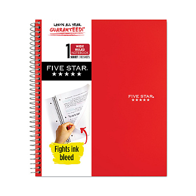 Five Star Wirebound Notebook, 1-Subject, Wide/Legal Rule, Assorted Cover Colors, (100) 10.5 x 8 Sheets, 6/Pack (MEA38042)