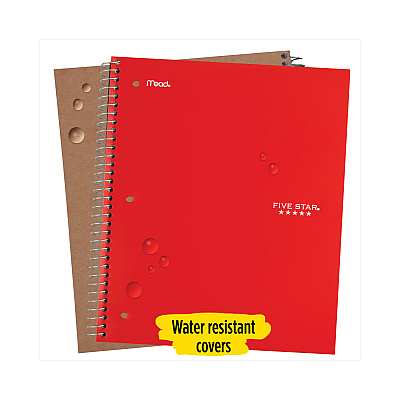 Five Star Wirebound Notebook, 1-Subject, Wide/Legal Rule, Assorted Cover Colors, (100) 10.5 x 8 Sheets, 6/Pack (MEA38042)
