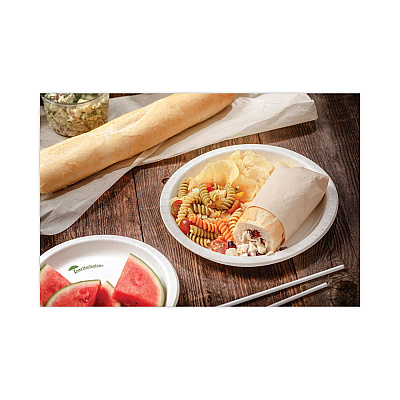 Pactiv Evergreen EarthChoice Pressware Compostable Dinnerware, Plate, 9" dia, White, 450/Carton (PCTPSP09EC)