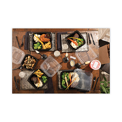 Pactiv Evergreen EarthChoice Vented Dual Color Microwavable Hinged Lid Container, 34oz, 9 x 6 x 3, 1-Compartment, Black/Clear, Plastic, 140/CT (PCTDC961000B000)
