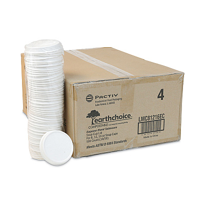 Pactiv Evergreen EarthChoice Compostable Soup Cup Lid, For 8-16 oz Soup Cups, 4" Diameter, Natural, Sugarcane, 500/Carton (PCTLMC81216EC)