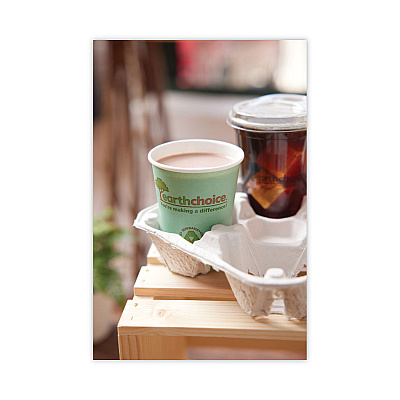 Pactiv Evergreen EarthChoice Carry-Safe Beverage Carrier, Four-Cup Carrier with Food Tray, 8 oz to 32 oz, Natural, 300/Carton (PCTM510032)