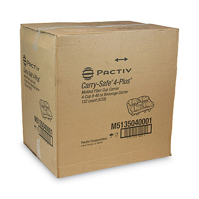 Pactiv Evergreen EarthChoice Carry-Safe Beverage Carrier, Four-Cup Carrier, 8 oz to 46 oz, Natural, 132/Carton (PCTM5135040001)