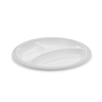 Pactiv Evergreen Meadoware Impact Plastic Dinnerware, 3-Compartment Plate, 10.25" dia, White, 500/Carton (PCTMIC10Y)