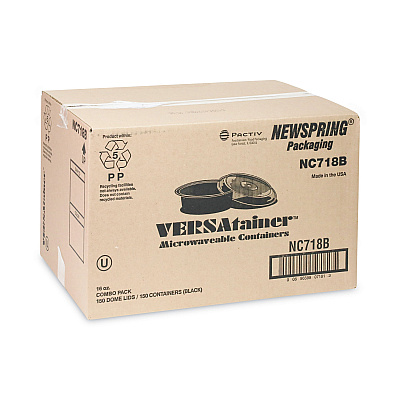 Pactiv Evergreen Newspring VERSAtainer Microwavable Containers, 16 oz, 6" Diameter, Black/Clear, Plastic, 150/Carton (PCTNC718B)