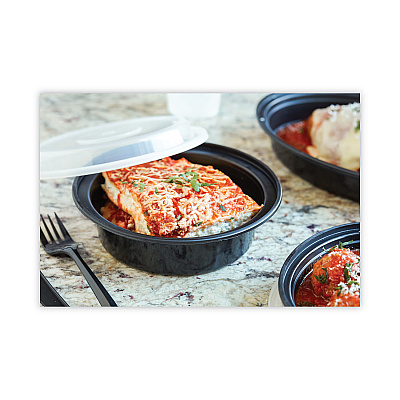 Pactiv Evergreen Newspring VERSAtainer Microwavable Containers, 16 oz, 6" Diameter, Black/Clear, Plastic, 150/Carton (PCTNC718B)
